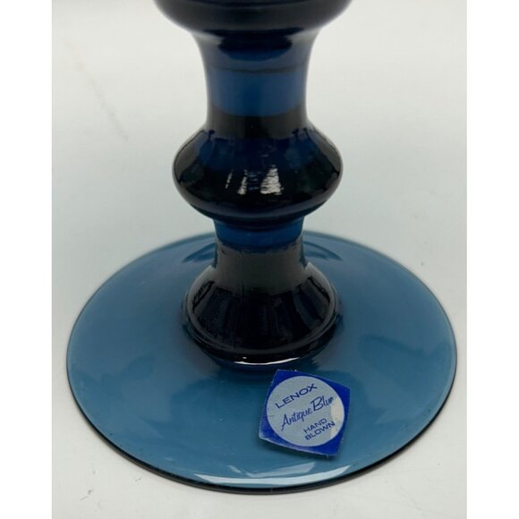 Lenox Antique Blue Glass Goblets Set Of 4 Hand Blown Stemware - Picture 4 of 4